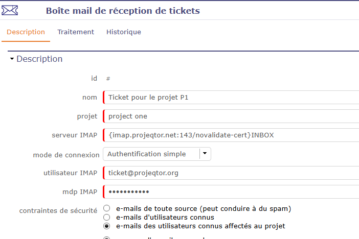 Création automatique de tickets à partir des emails dans ProjeQtOr