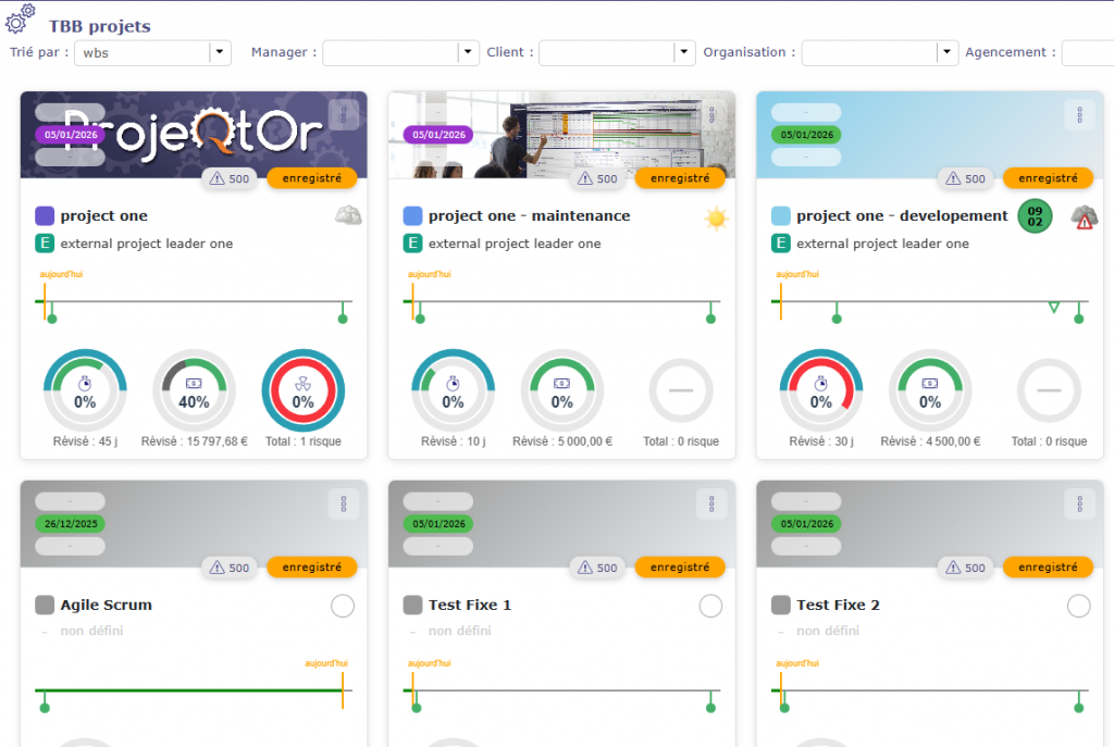 Tableau de bord de projets / programme avec suivi consolidé des projets dans ProjeQtOr