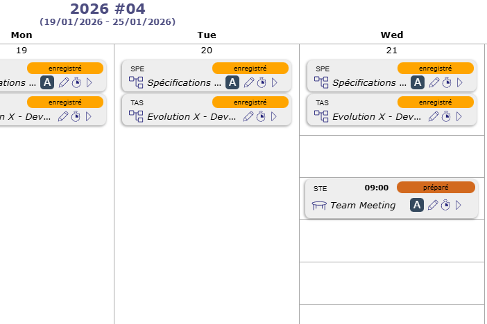 Agenda des ressources avec activités et réunions planifiées dans ProjeQtOr
