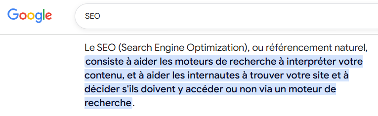 SEO Définition dans Google