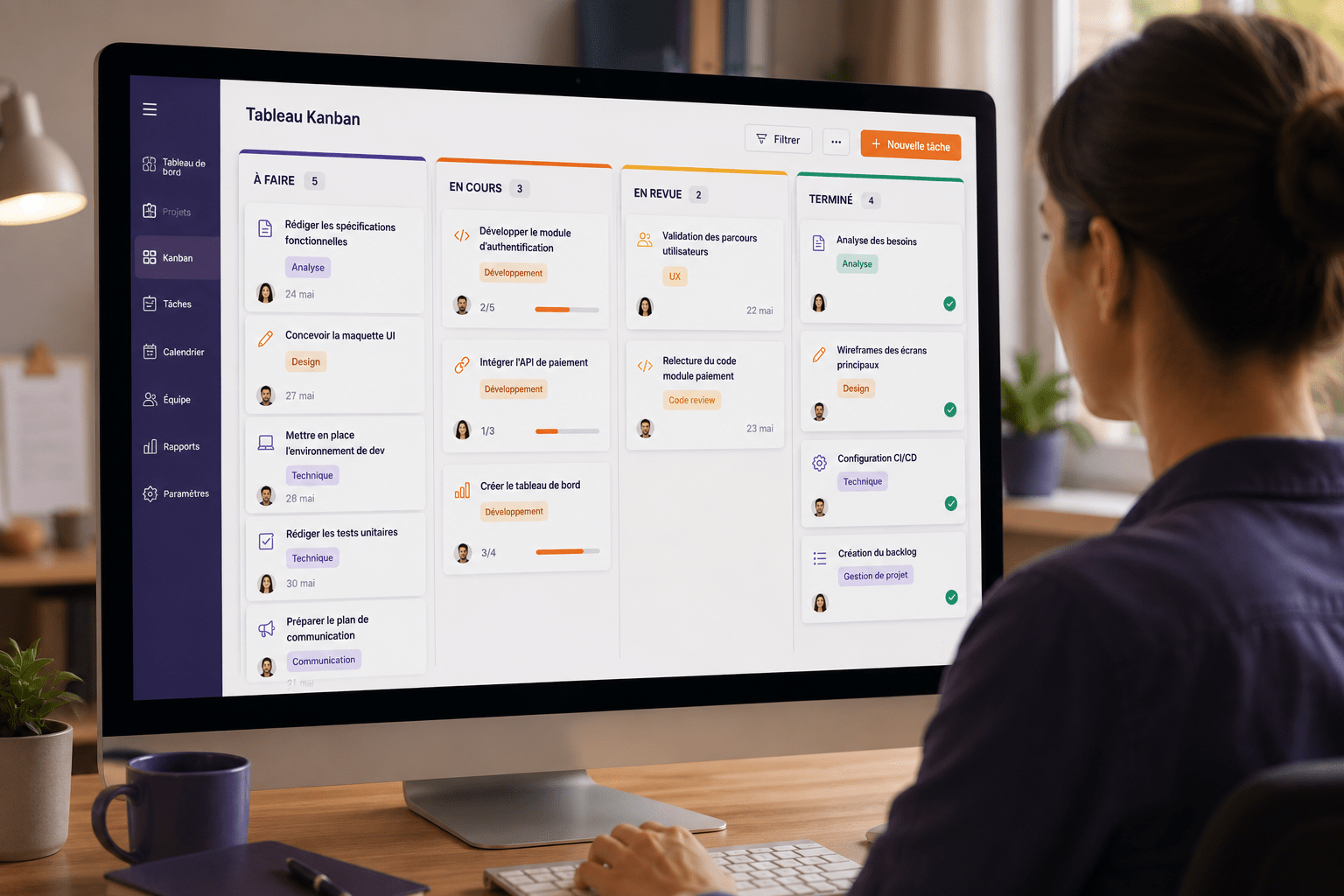 Exemple d'outil de gestion de projet basé sur un tableau Kanban